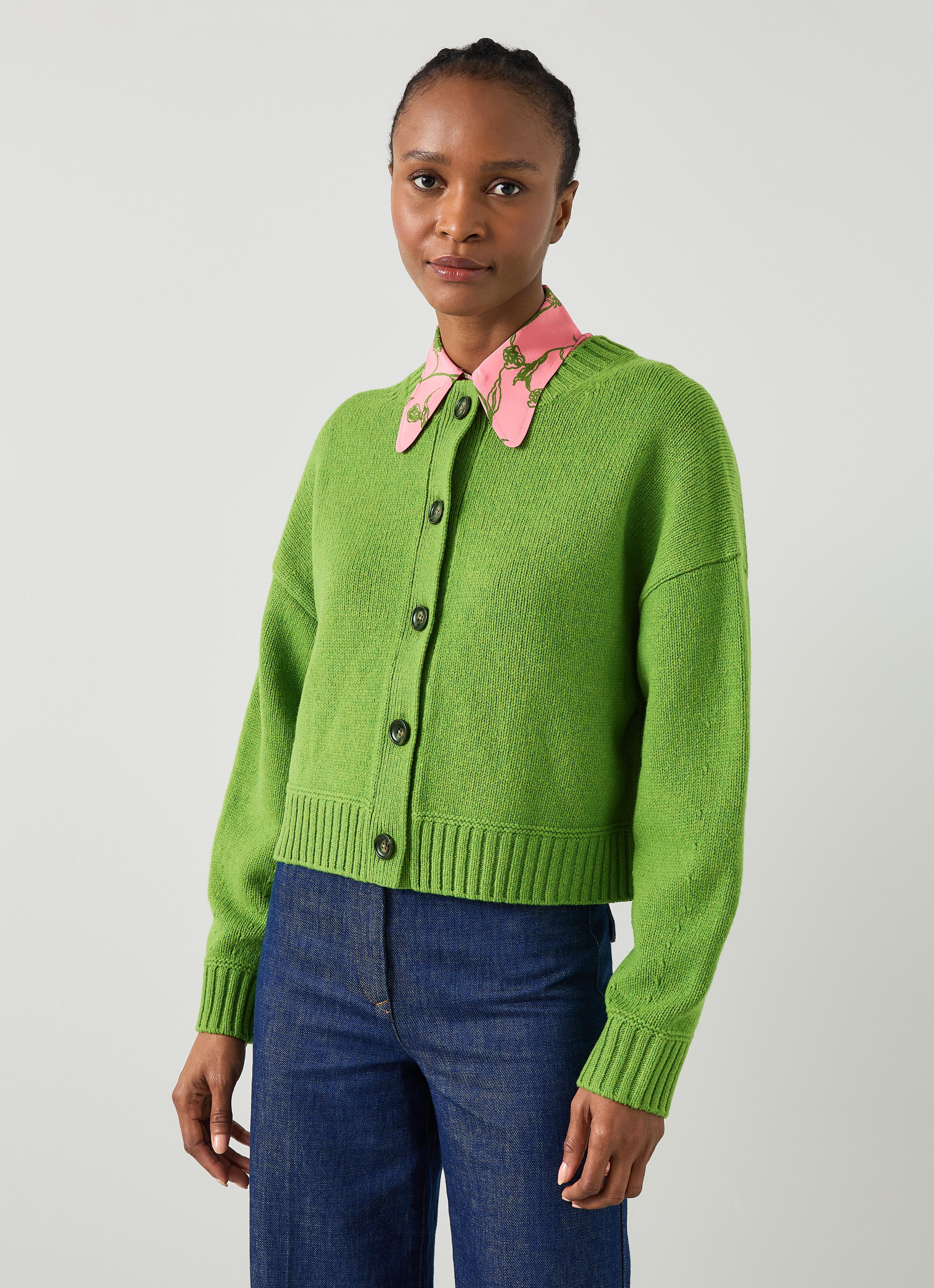 Amore Bright Green Short Cardigan Knitwear Clothing Collections L.K.Bennett London